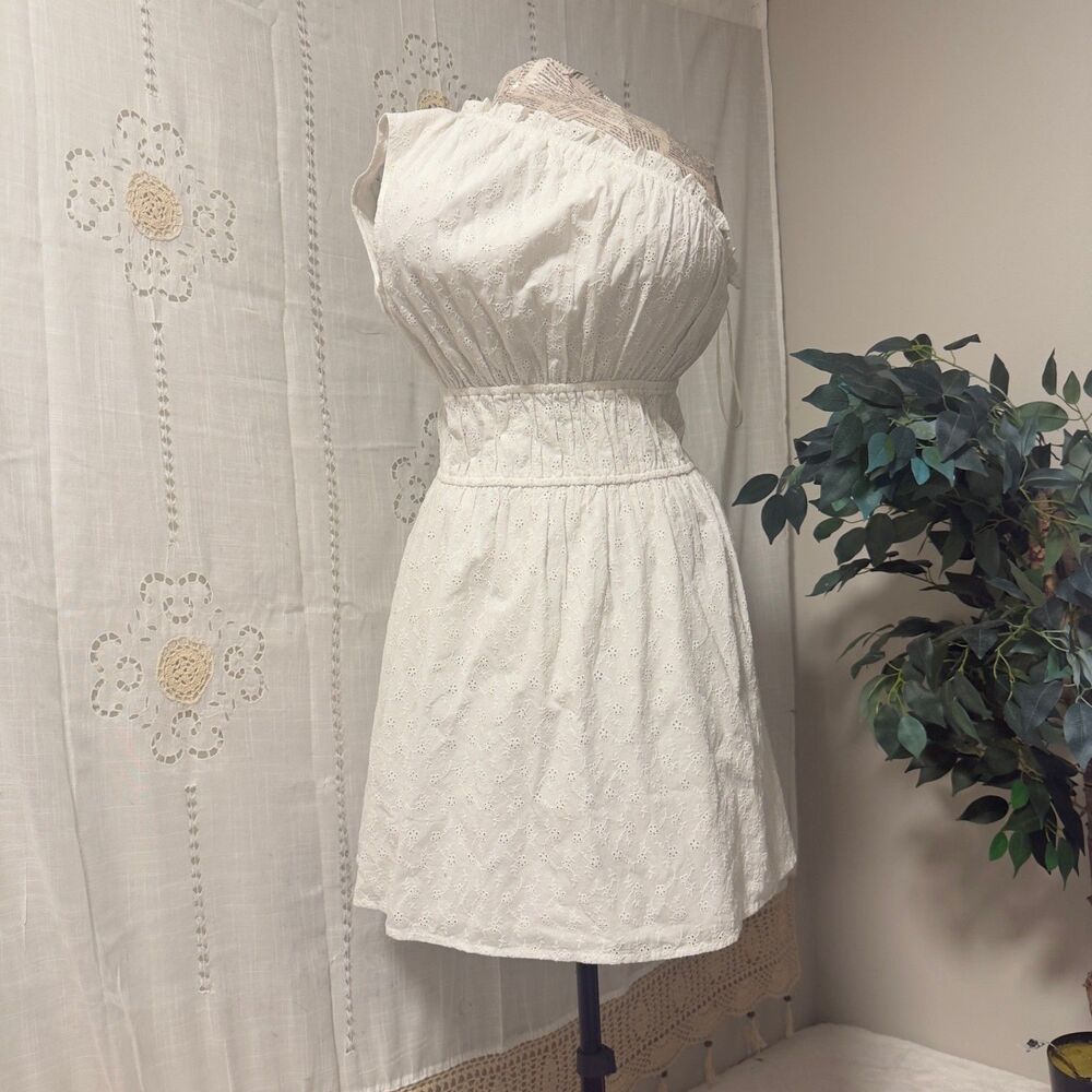 Coastal Romantic White dRA Embroidered One Shoulder Mini Dress